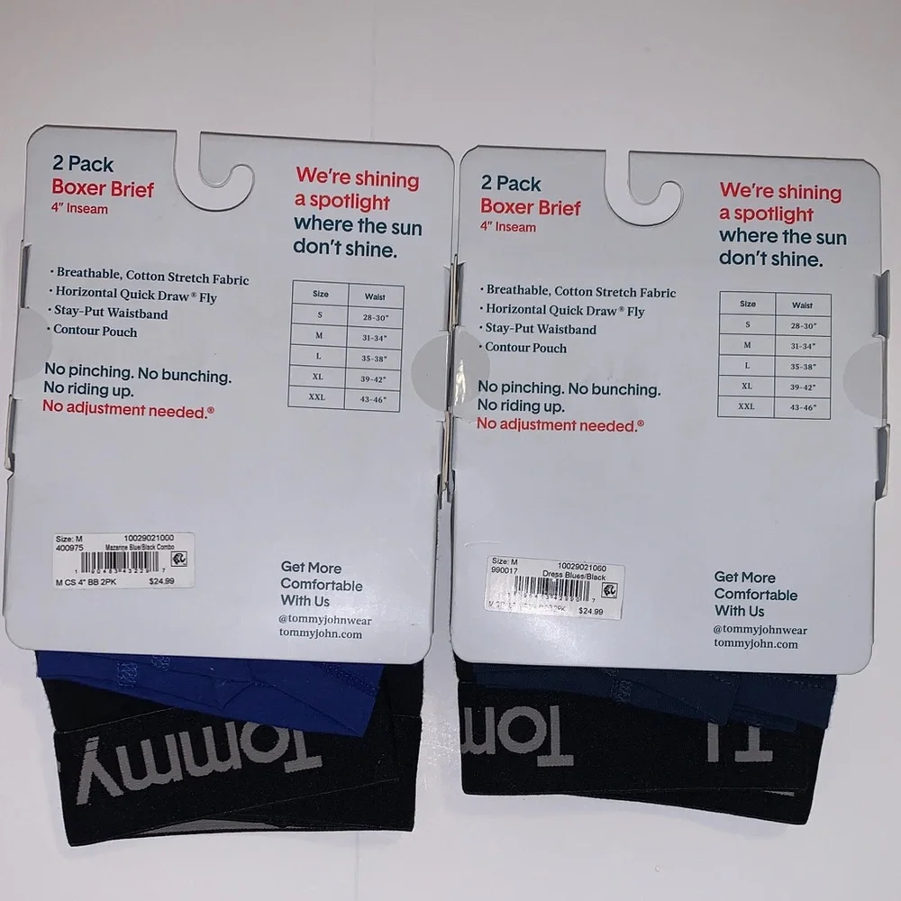 2 - Two Packs  Tommy John Cotton Stretch Boxer Briefs - Blue and Black 2-Pack